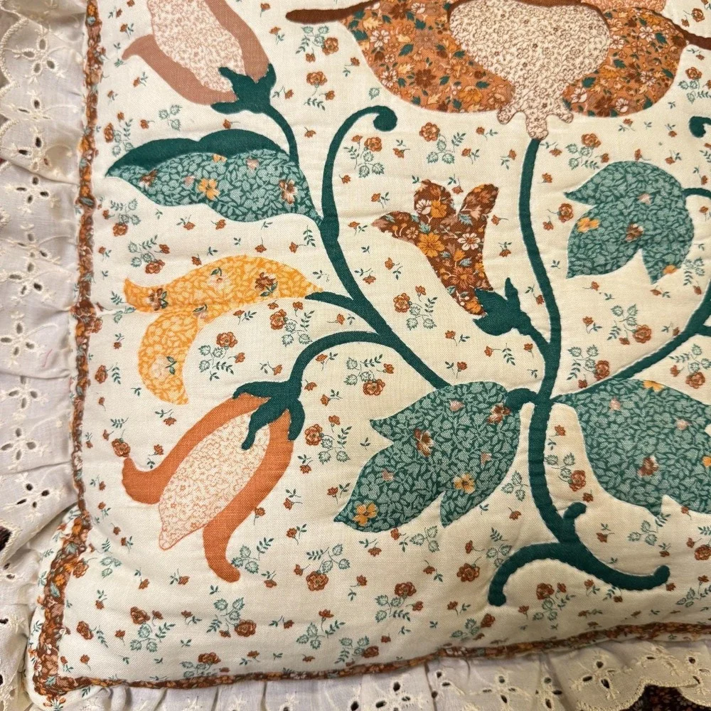 Vintage Throw Pillows Cottagecore Floral Ruffle Eyelet Lace Farmhouse Grannycore